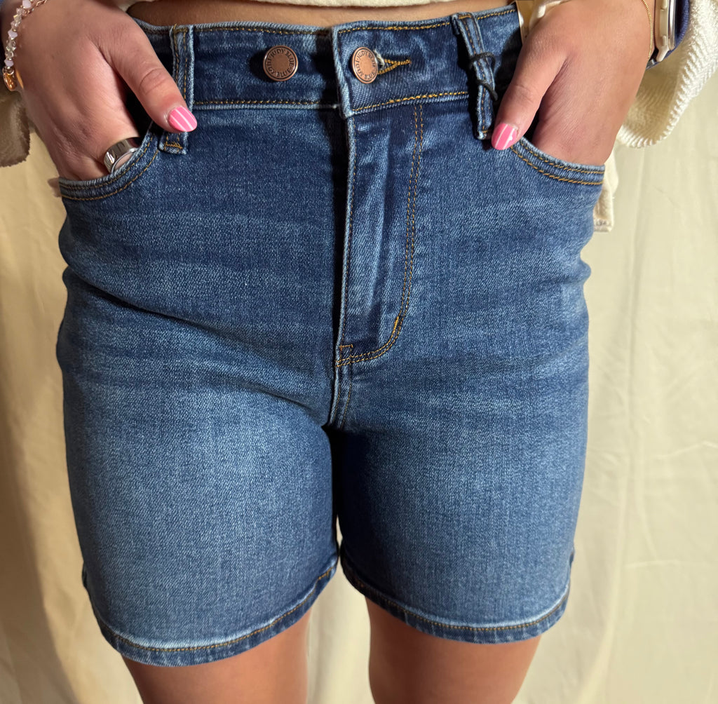 Judy Blue High Waisted 2 button Mid Length Dad Shorts