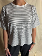 Basic White & Black Drop Shoulder Short Sleeve Top