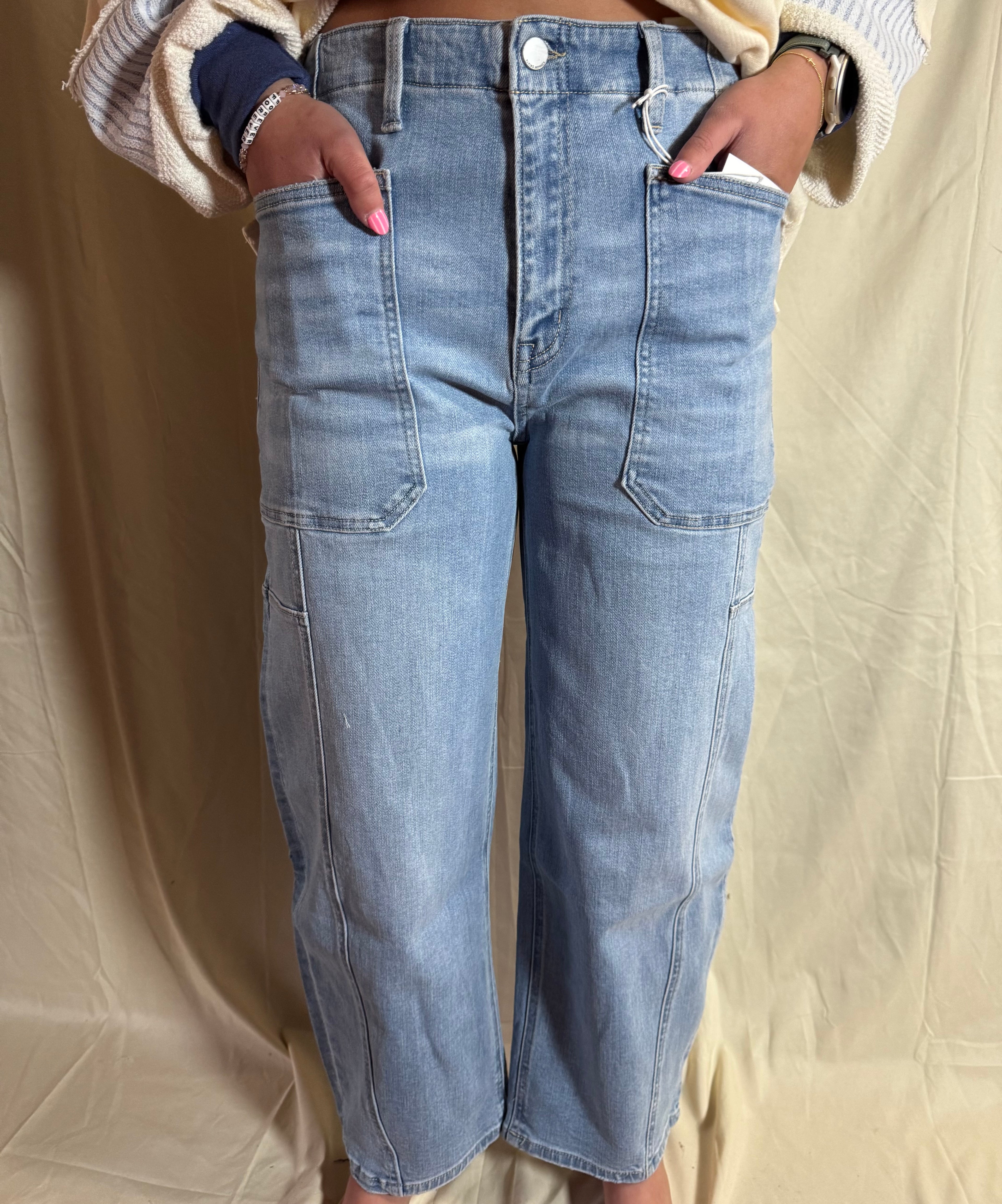 Flying Monkey Super High Rise Elastic Band Barrel Jeans