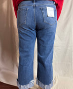 Flying Monkey Mid Rise Raw Cuffed Hem Slim Wide Jeans