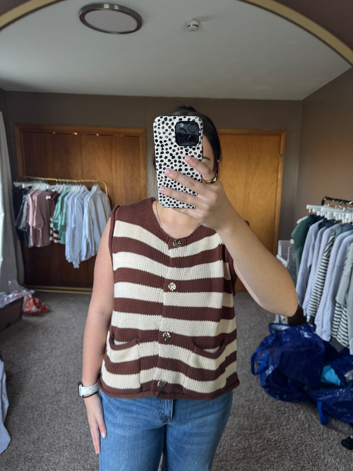 Stipe Button Down Knit Sweater Top