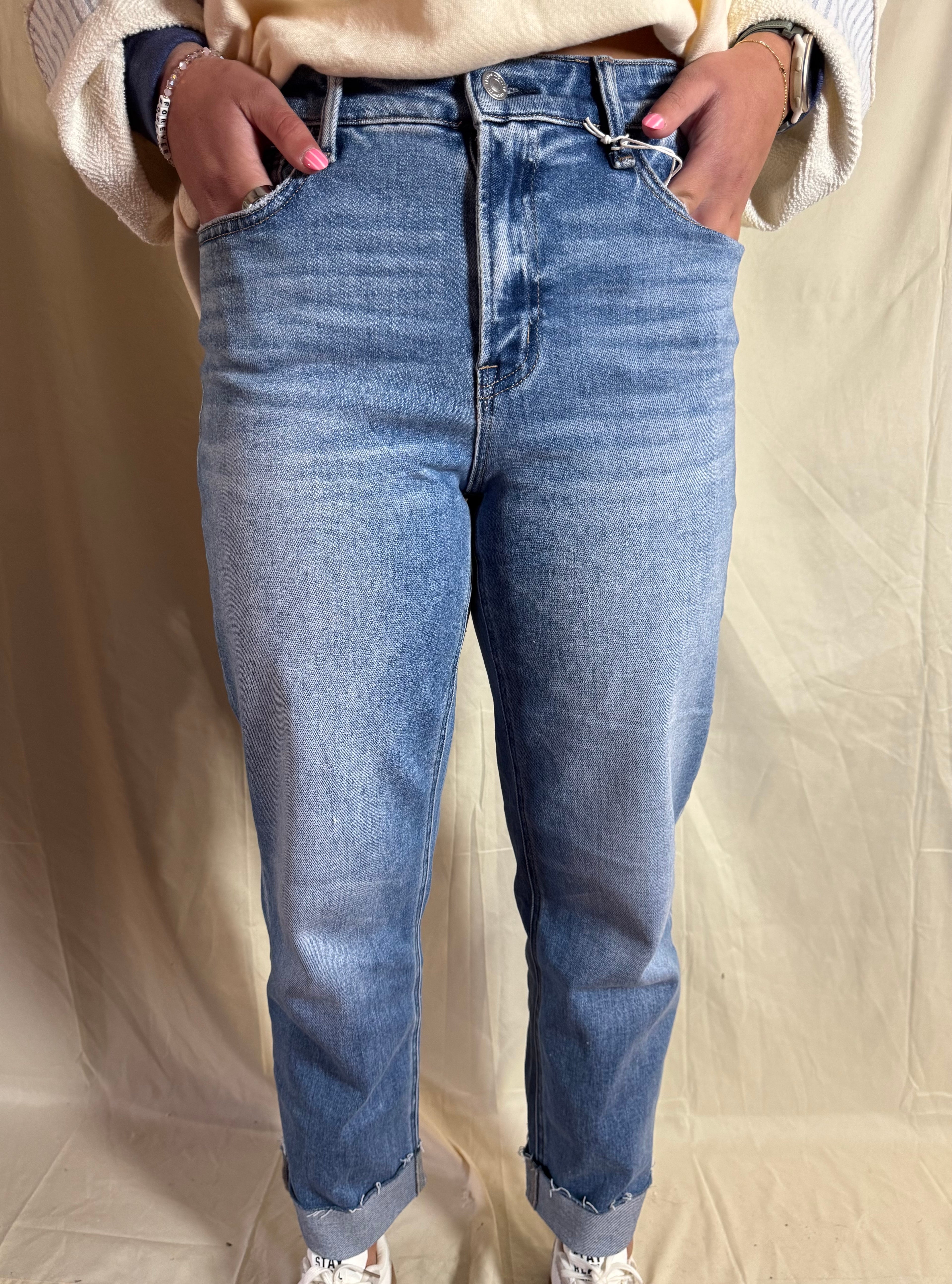 Flying Monkey High Rise Cuffed Crop Straight Jeans