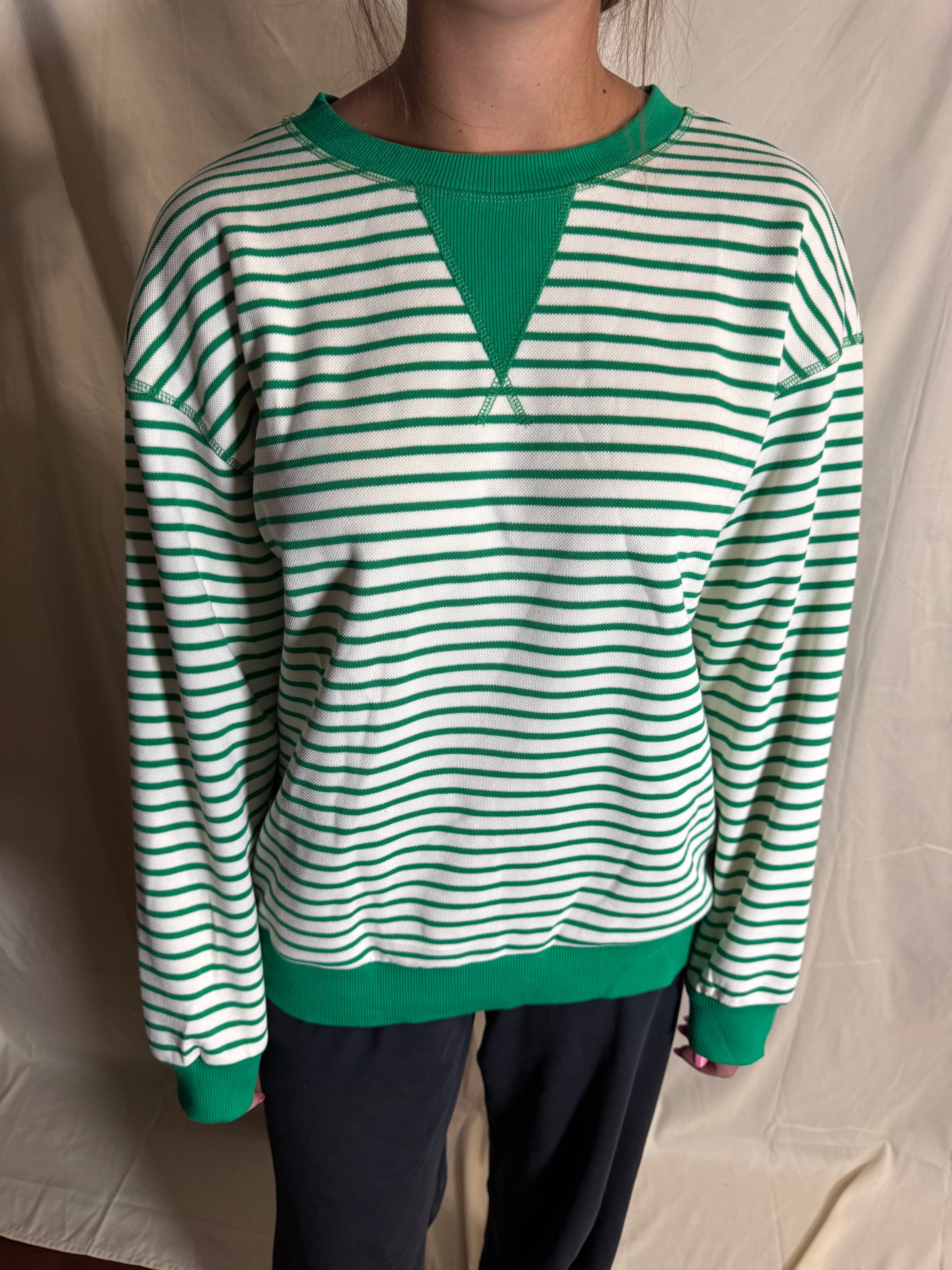 Bright Green Striped Exposed Seam Pullover Top