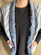 Washed Denim Quilted Shawl Vest
