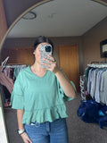 Mineral Washed Ruffle Detail Knit Top