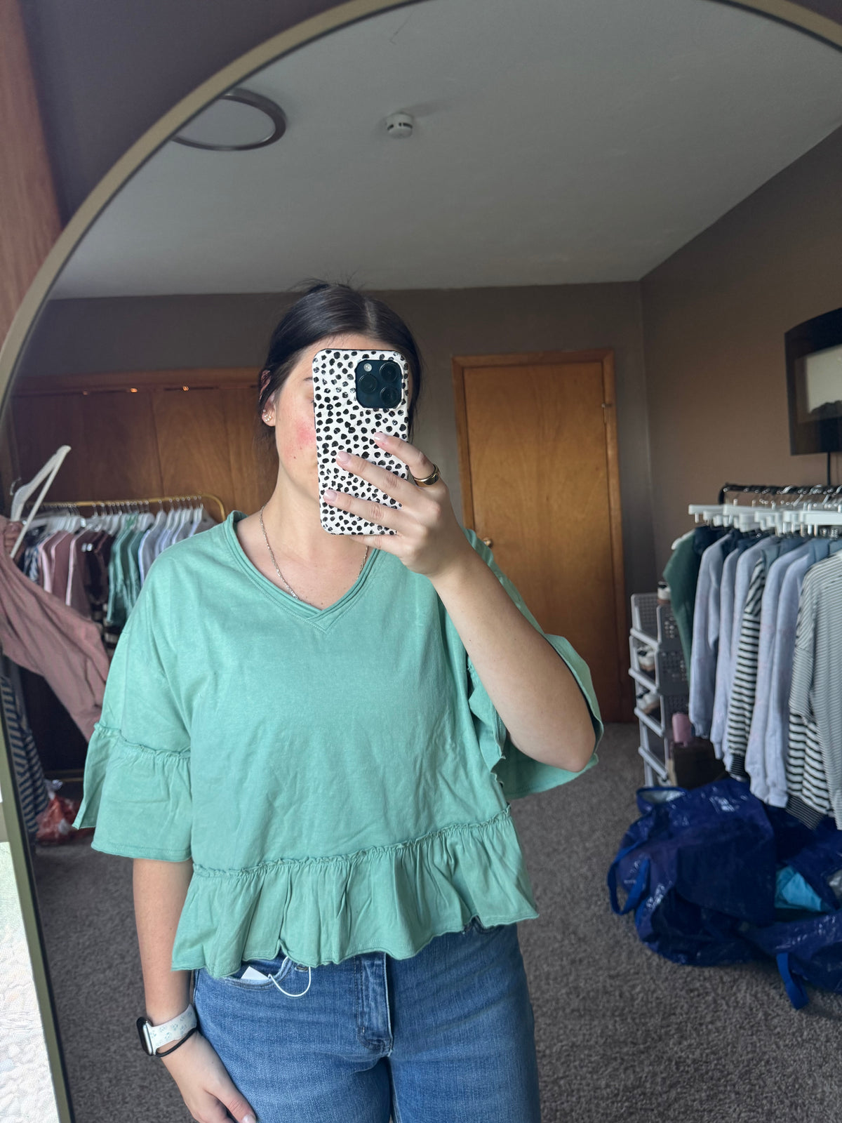 Mineral Washed Ruffle Detail Knit Top