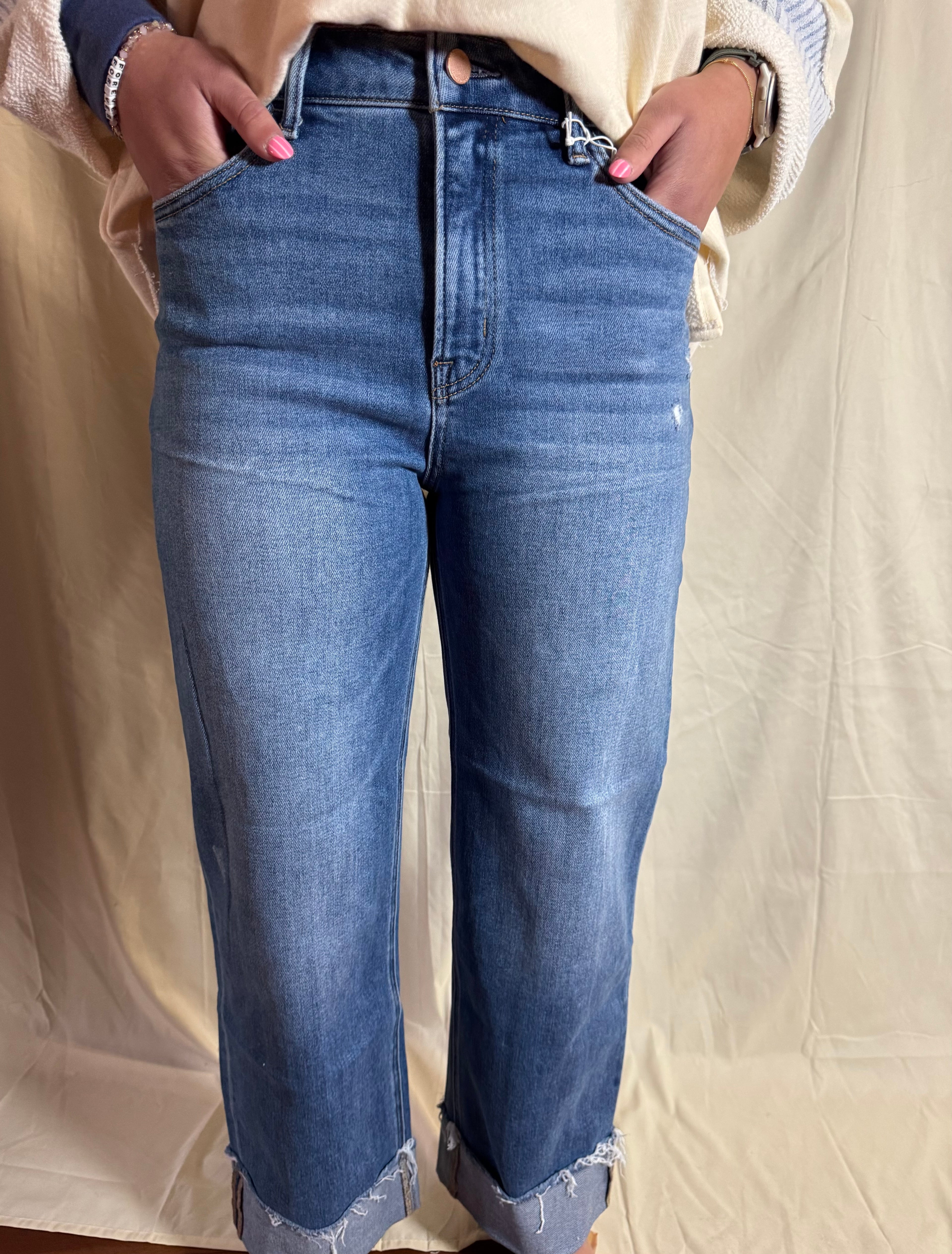 Flying Monkey High Rise Cuffed Hem Wide Jeans