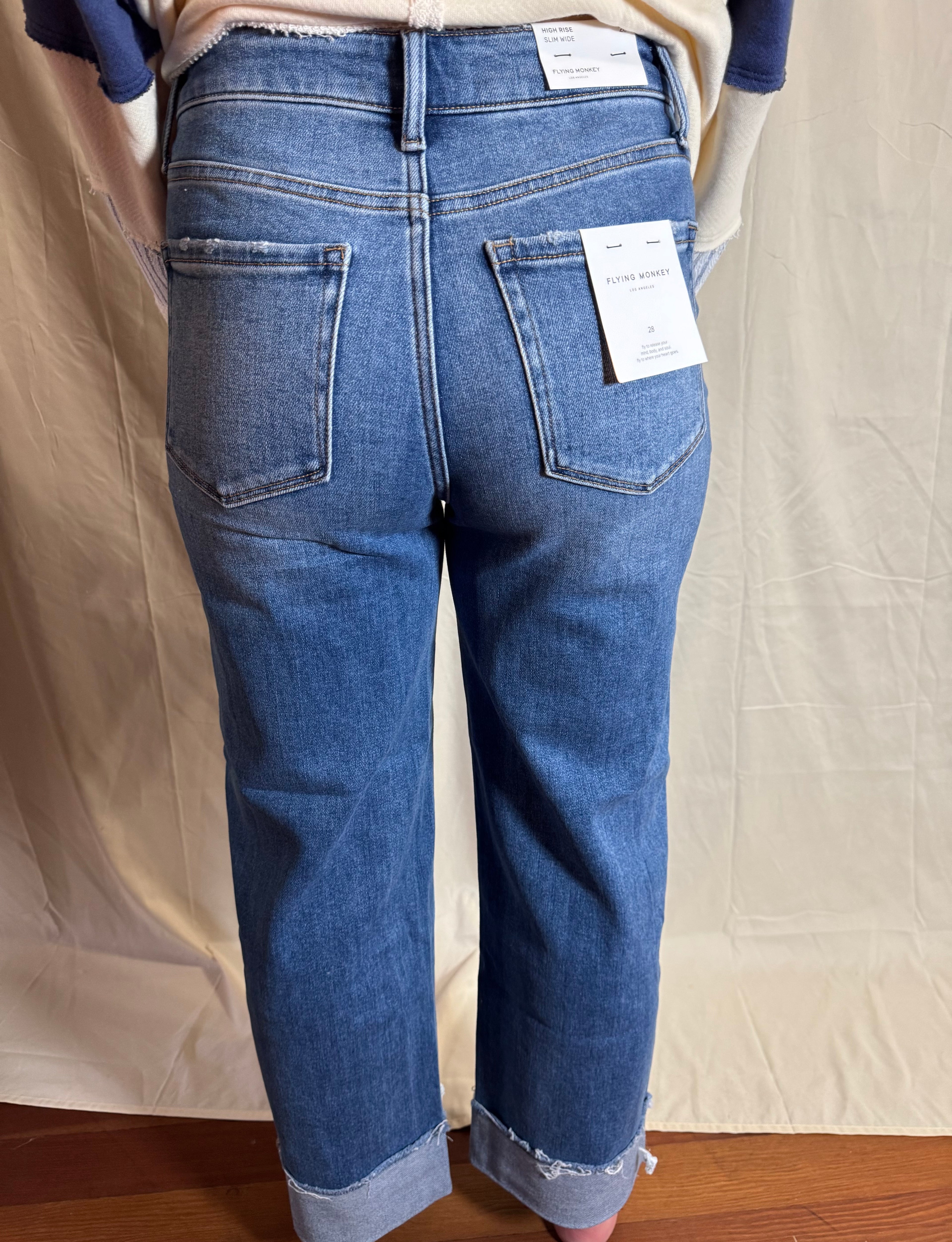 Flying Monkey High Rise Cuffed Hem Wide Jeans