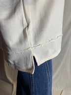 Blue and White French Terry Knit Color Block Collared Loose Fit Top