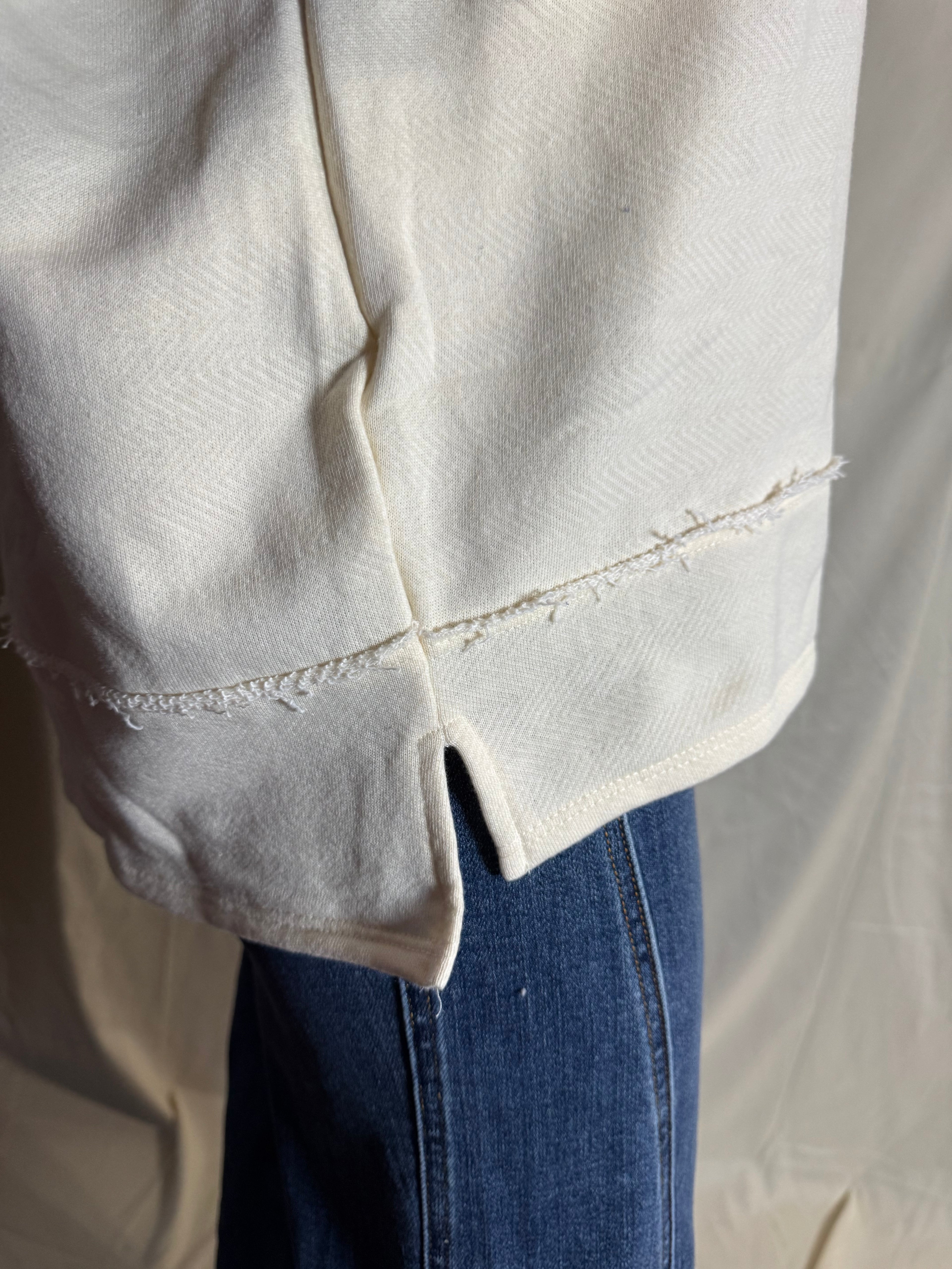 Blue and White French Terry Knit Color Block Collared Loose Fit Top