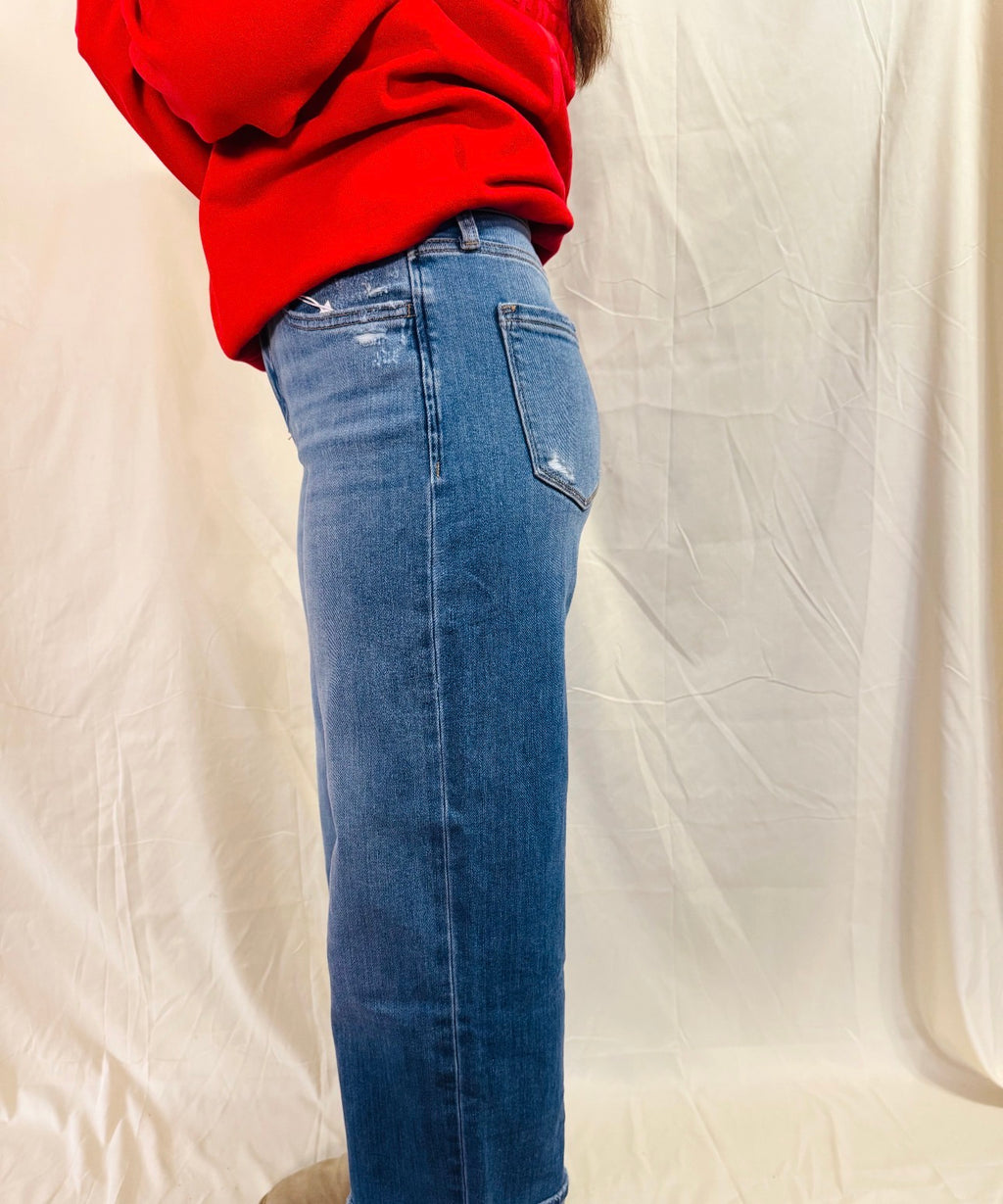 Flying Monkey High Rise Medium Wash Cuffed Wide Jeans