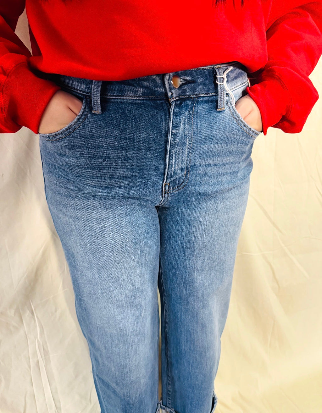 Flying Monkey High Rise Medium Wash Cuffed Wide Jeans