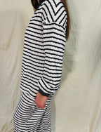 Black and White Striped Collared Pullover Top