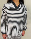 Black and White Striped Collared Pullover Top