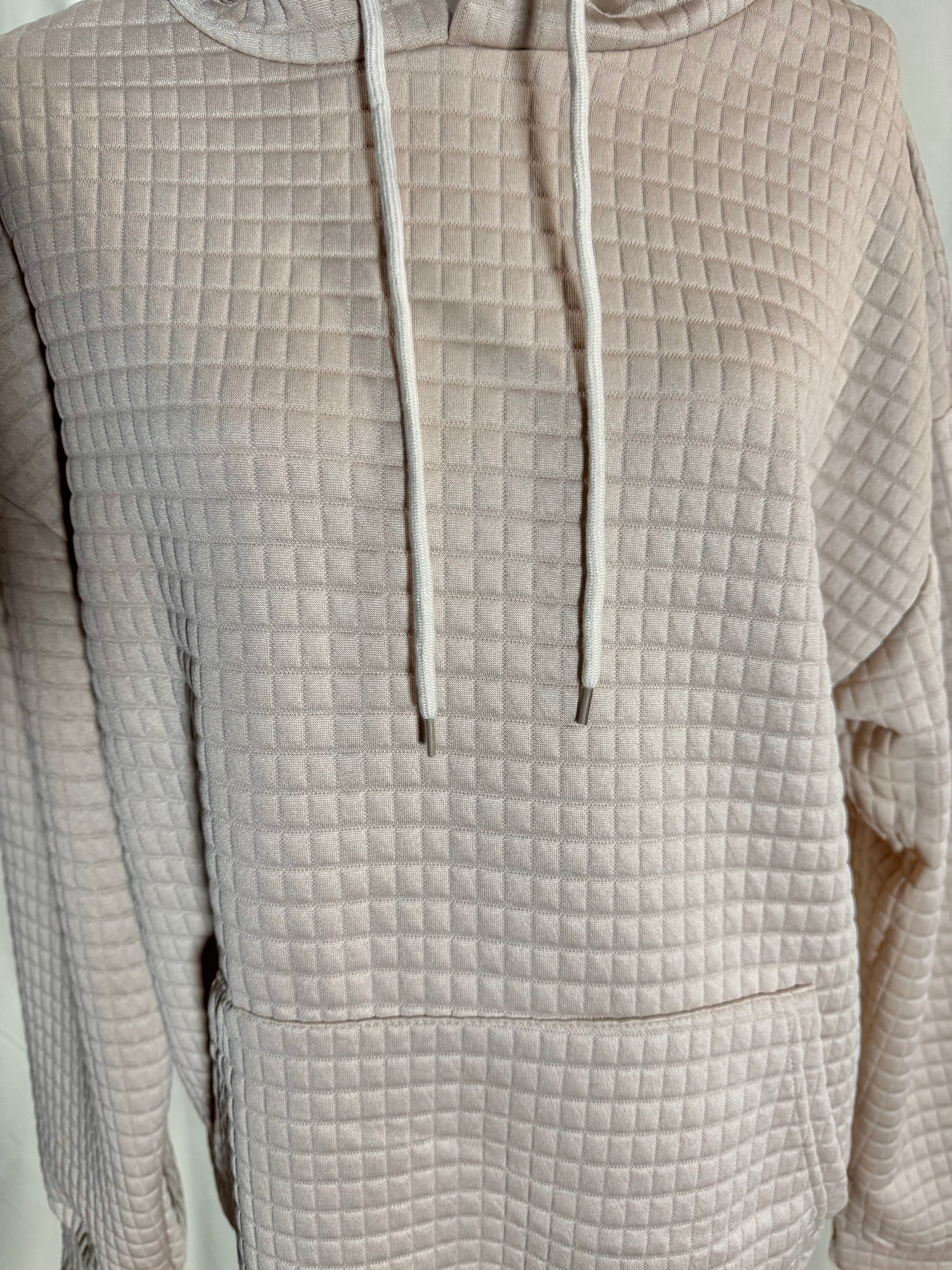 Khaki Waffle Knit Hoodie- over sized Pullover With Kangaroo Pocket