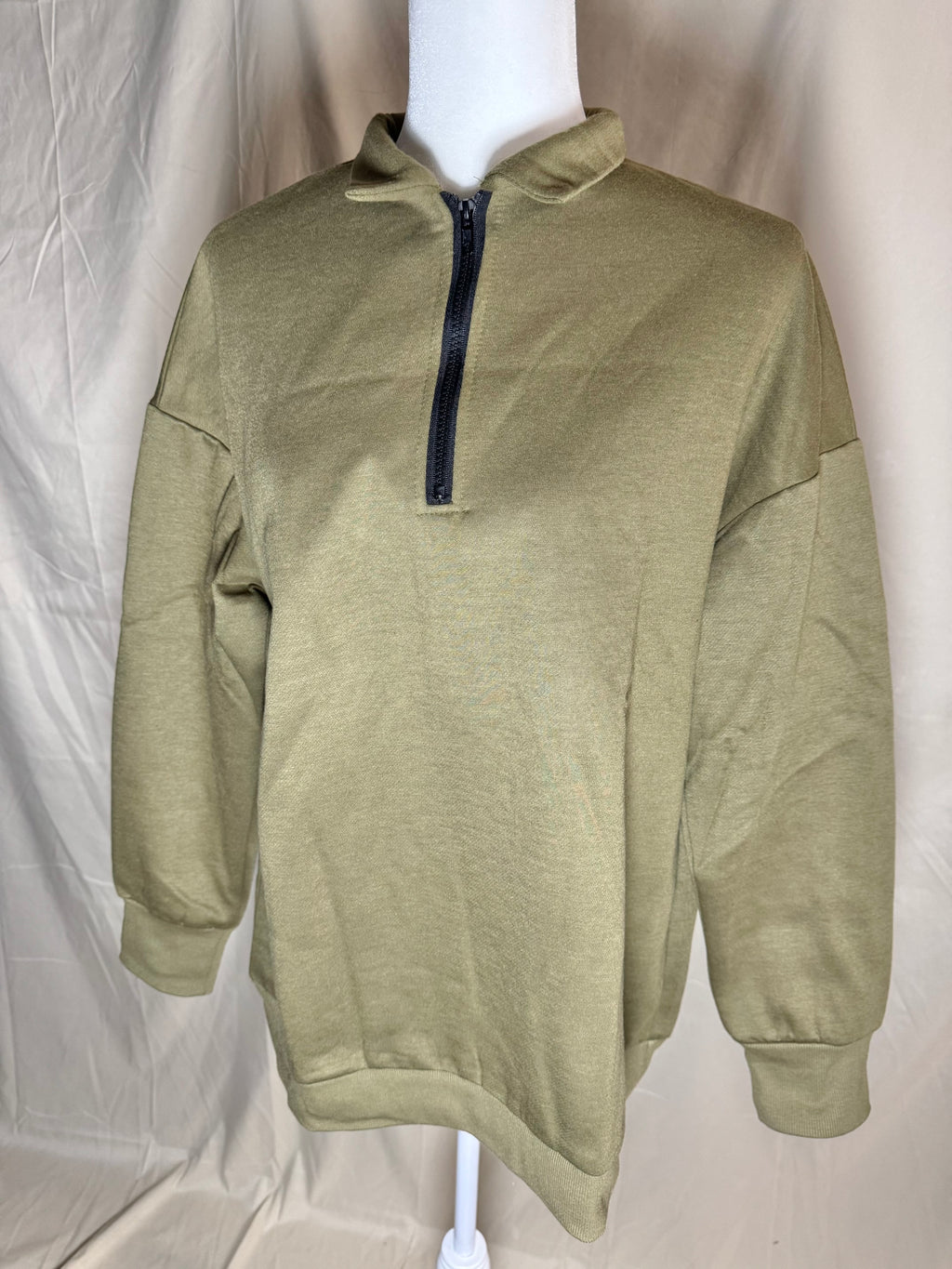 Army green Semi-Zipper Long Sleeve Sweatshirt
