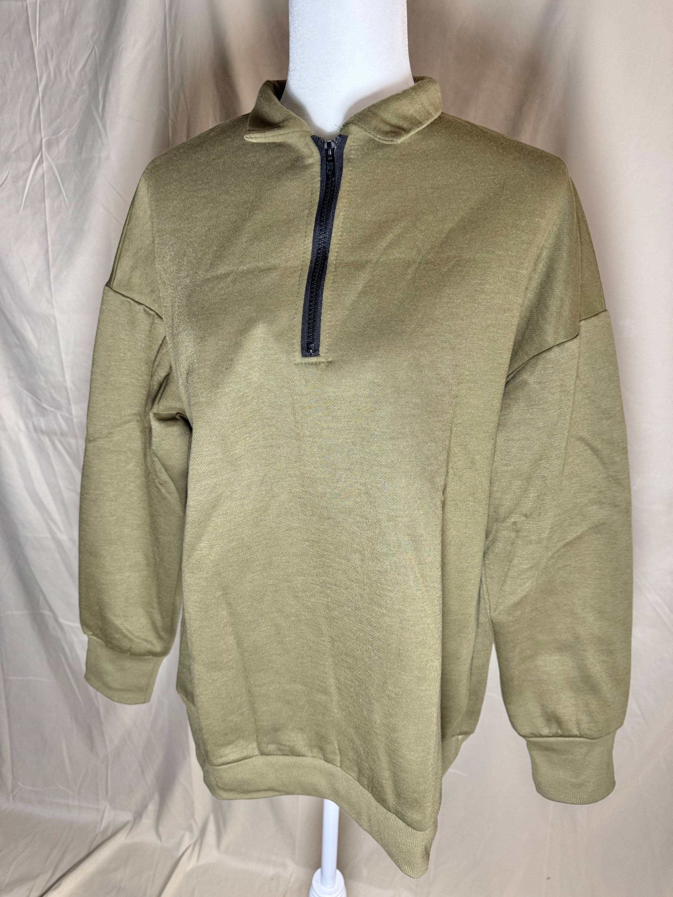 Army green Semi-Zipper Long Sleeve Sweatshirt