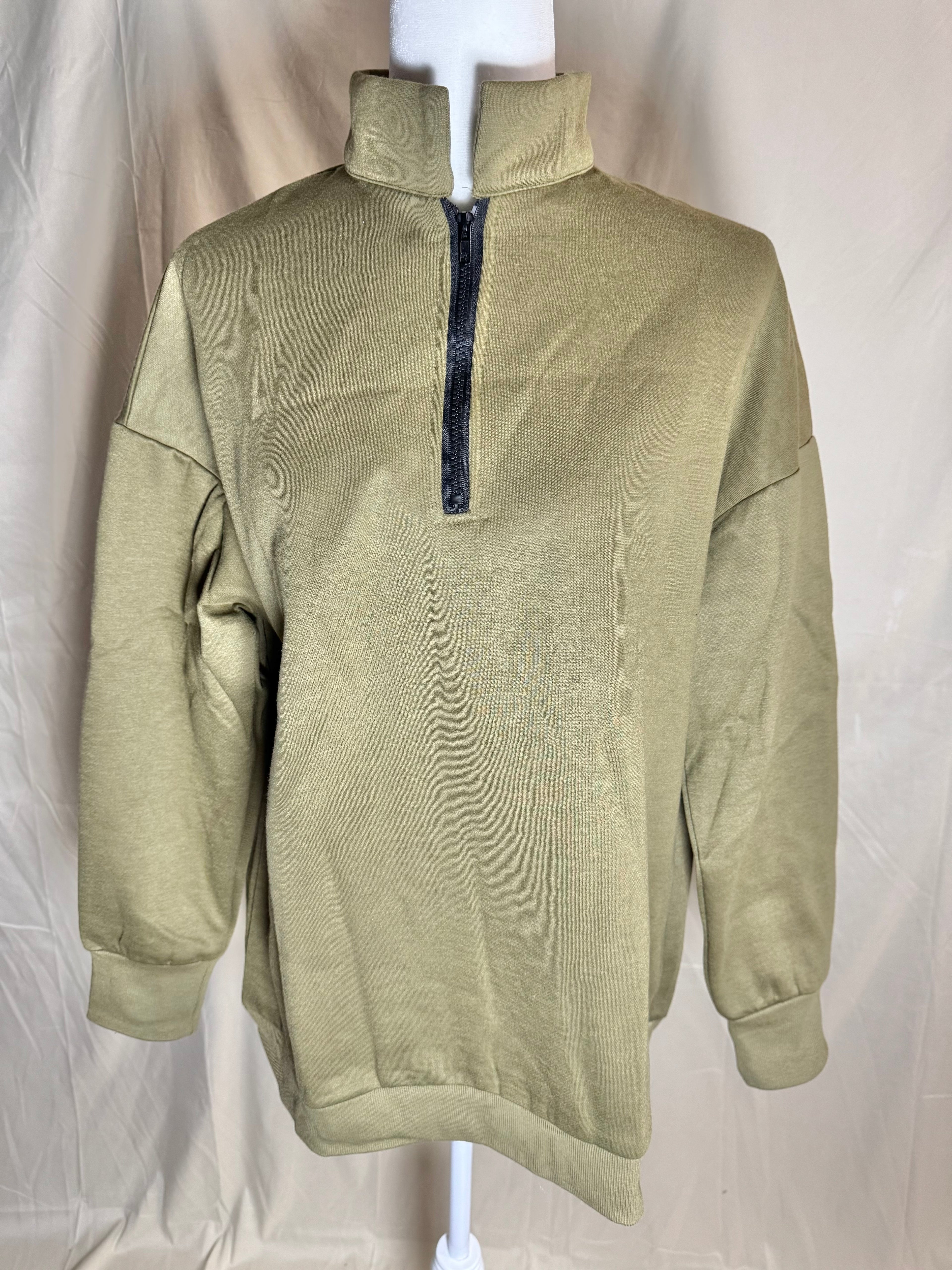 Army green Semi-Zipper Long Sleeve Sweatshirt