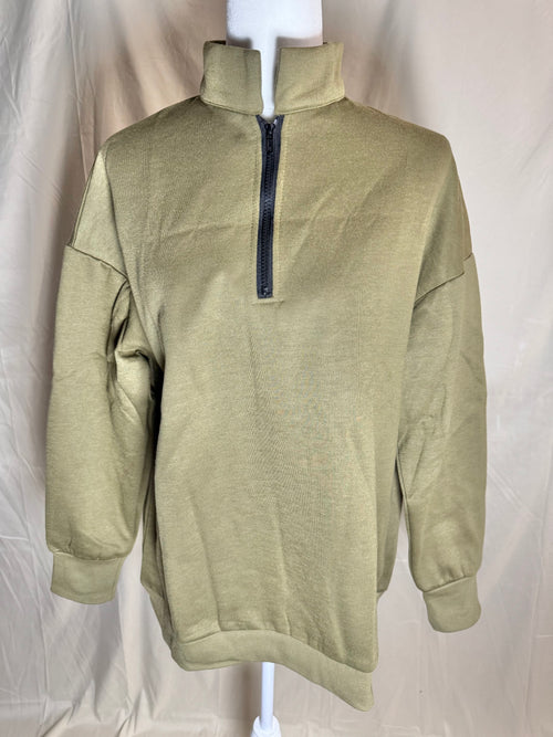 Army green Semi-Zipper Long Sleeve Sweatshirt