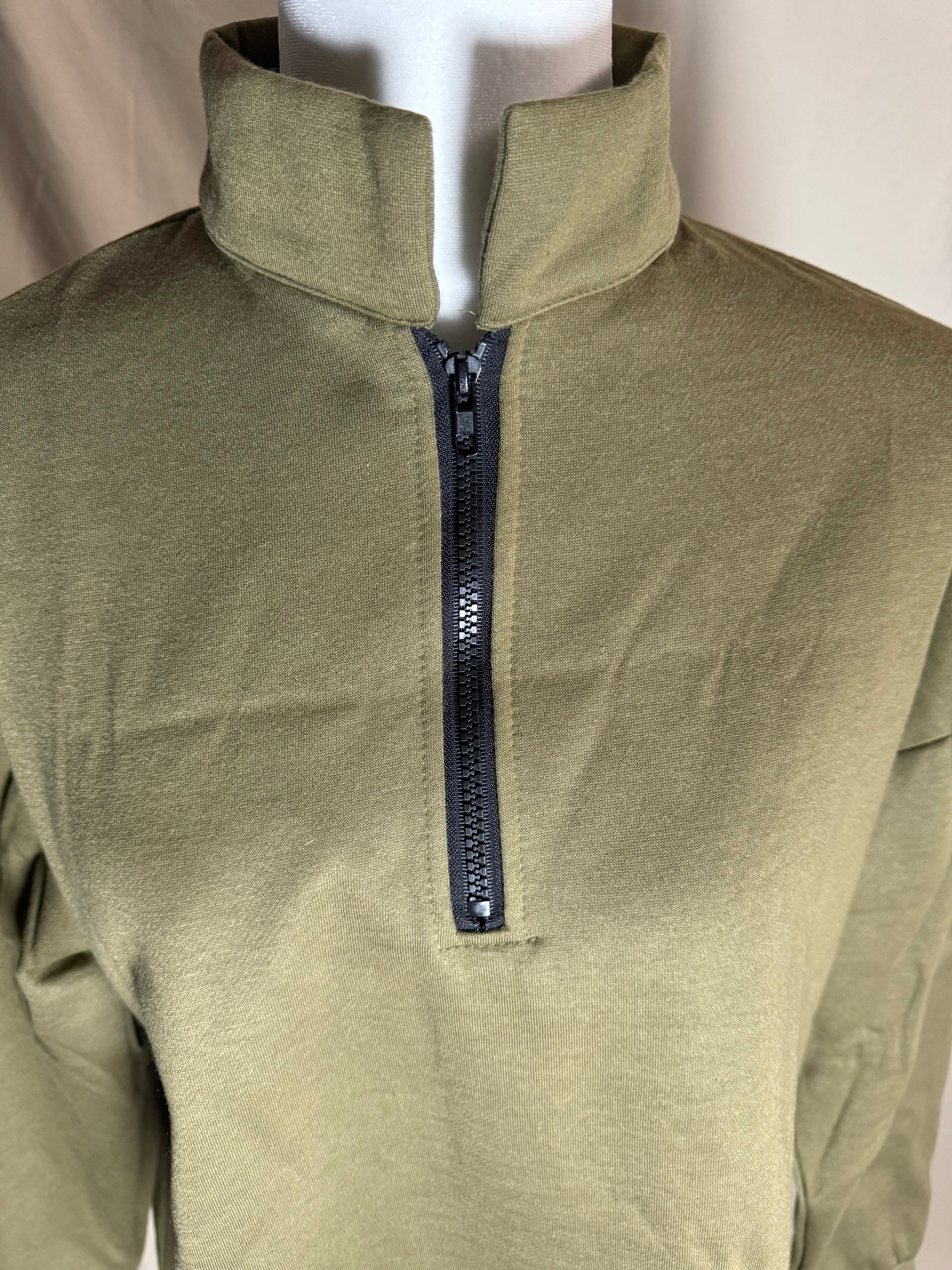 Army green Semi-Zipper Long Sleeve Sweatshirt