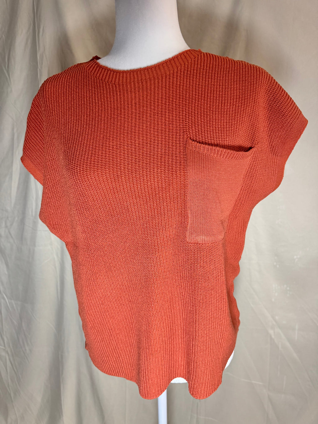 Apricot Crewneck Pocket Trim Short-Sleeved Sweater