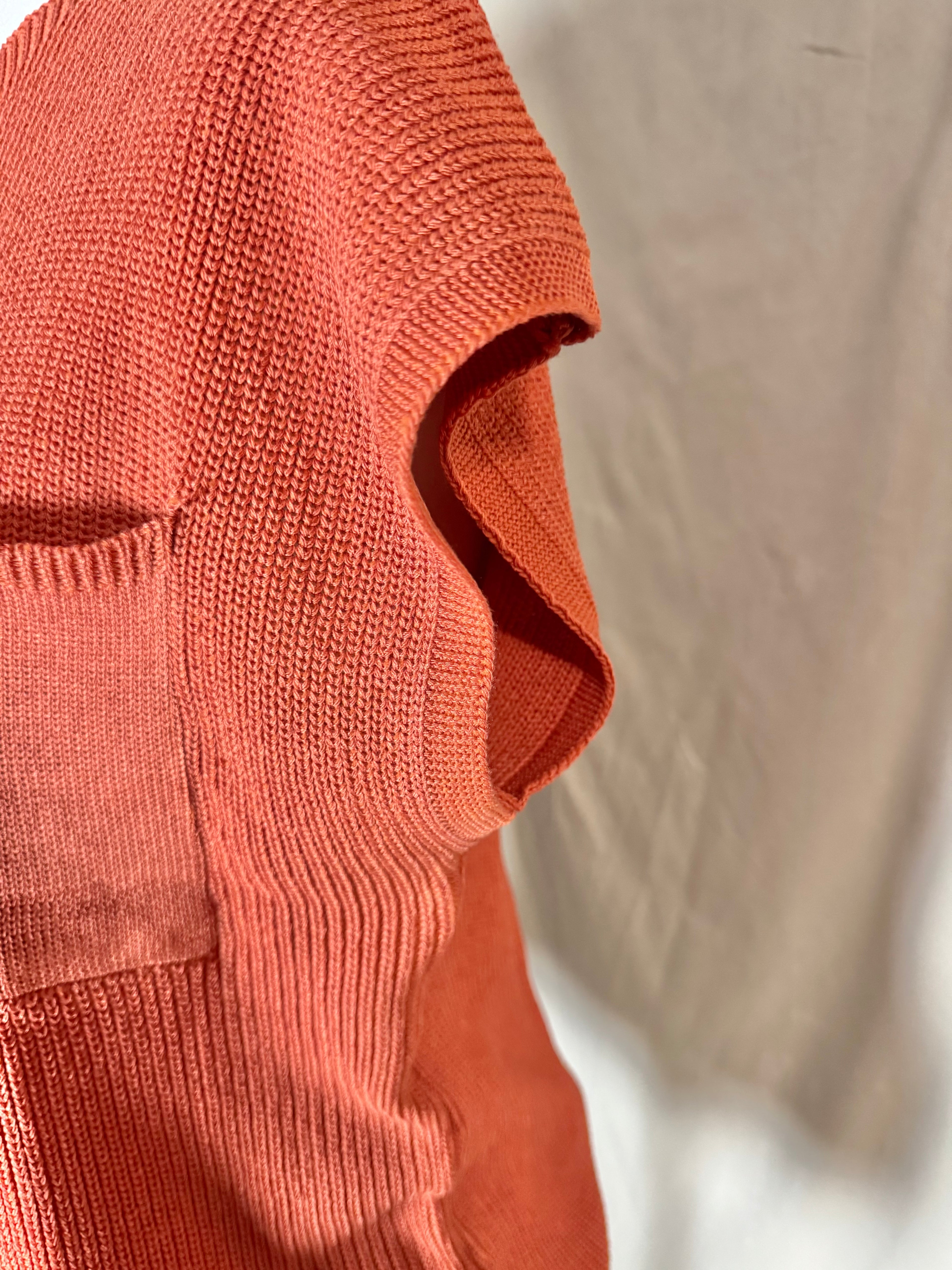 Apricot Crewneck Pocket Trim Short-Sleeved Sweater