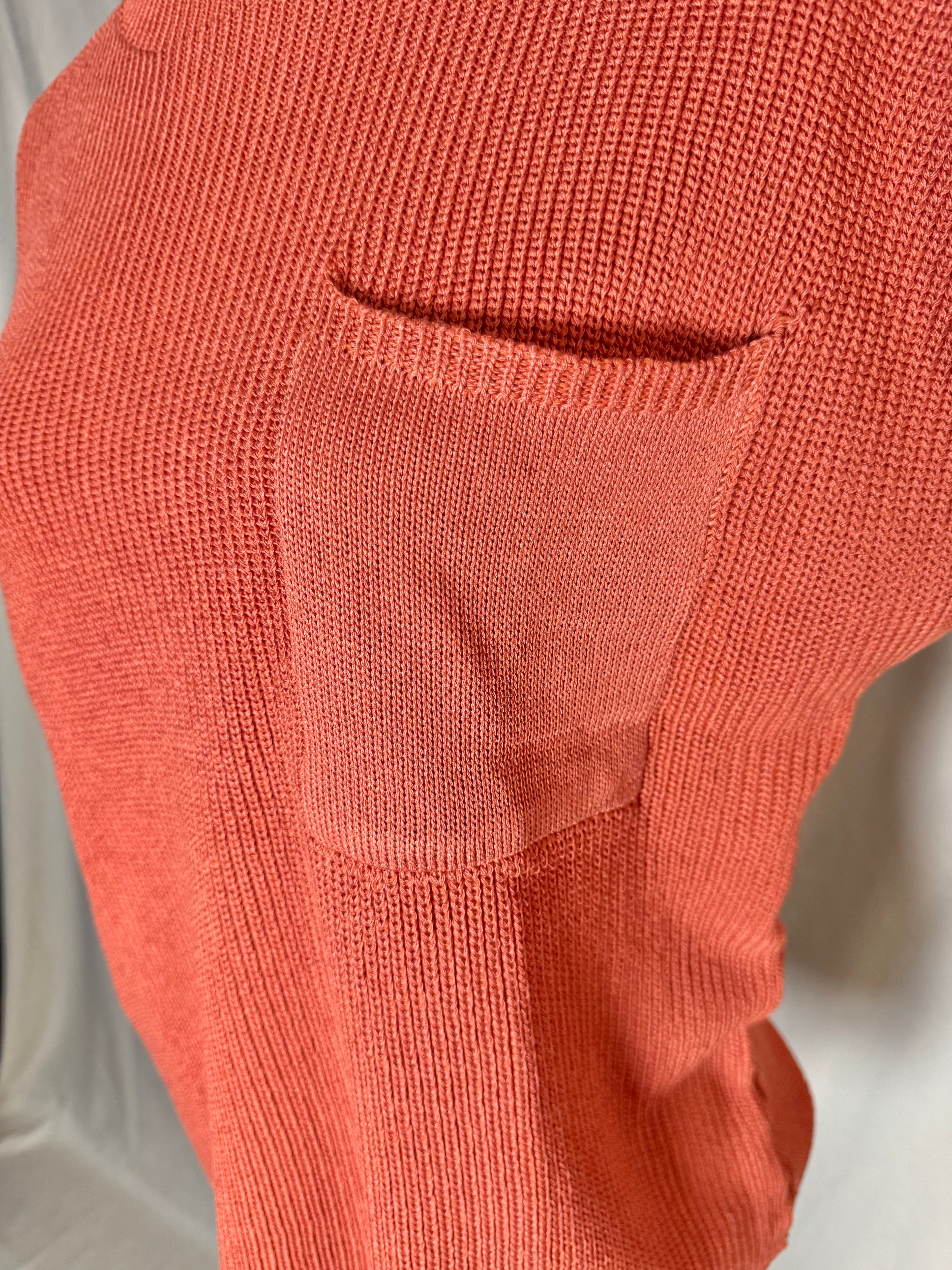 Apricot Crewneck Pocket Trim Short-Sleeved Sweater