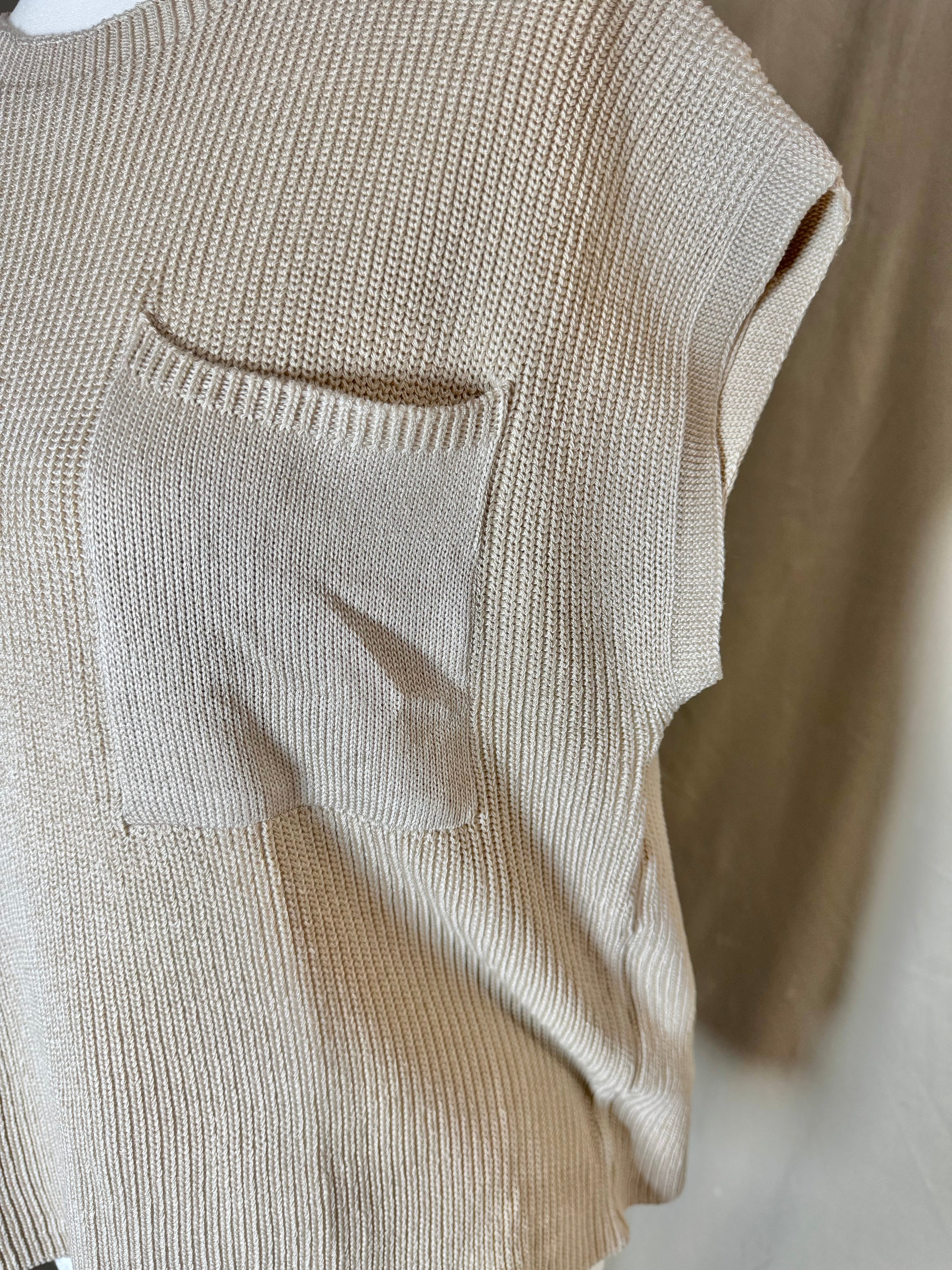 Carmel Crewneck Pocket Trim Top Sleeved Sweater