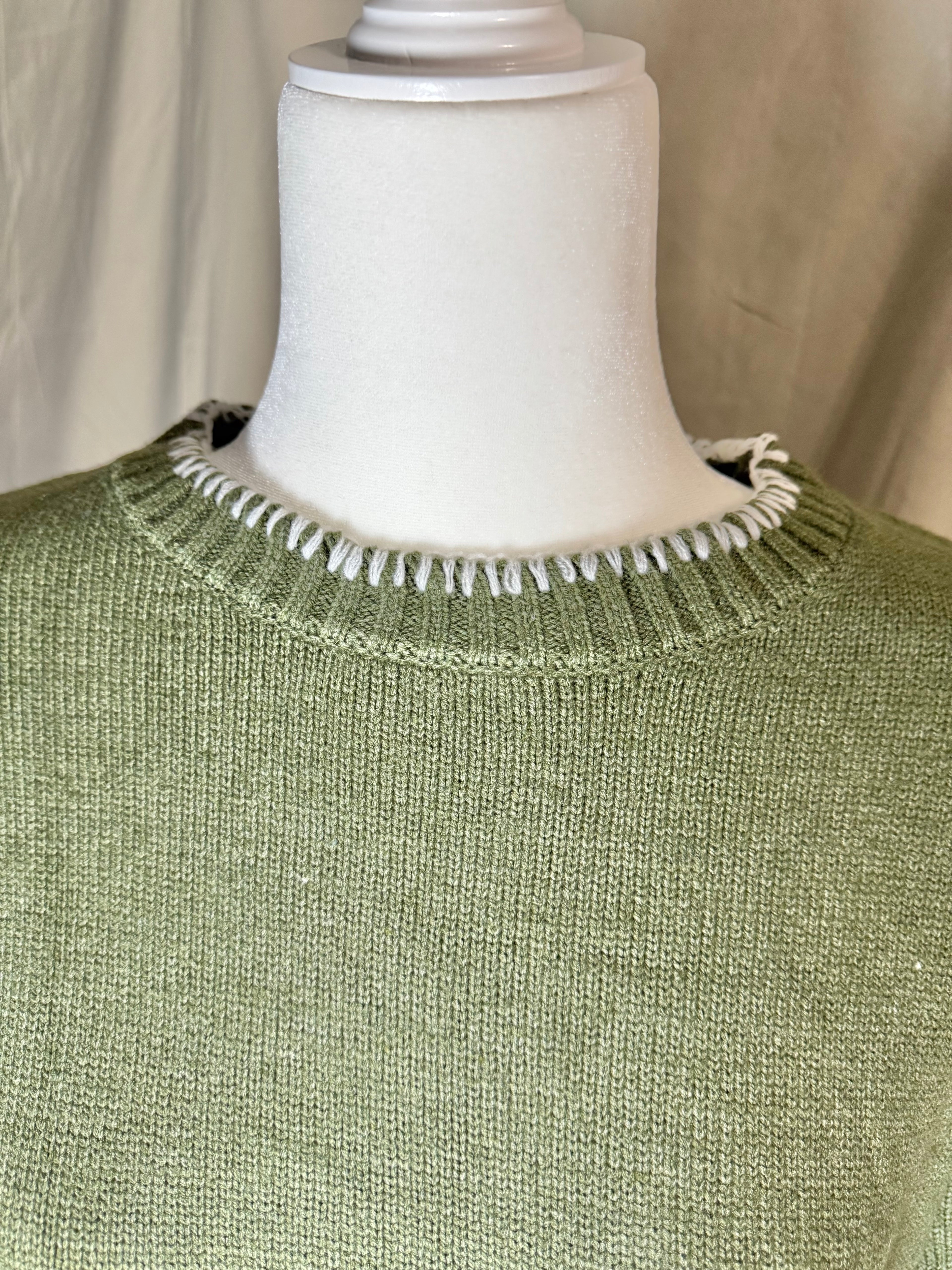 Green Solid Color Versitile Split-End Pullover Sweater
