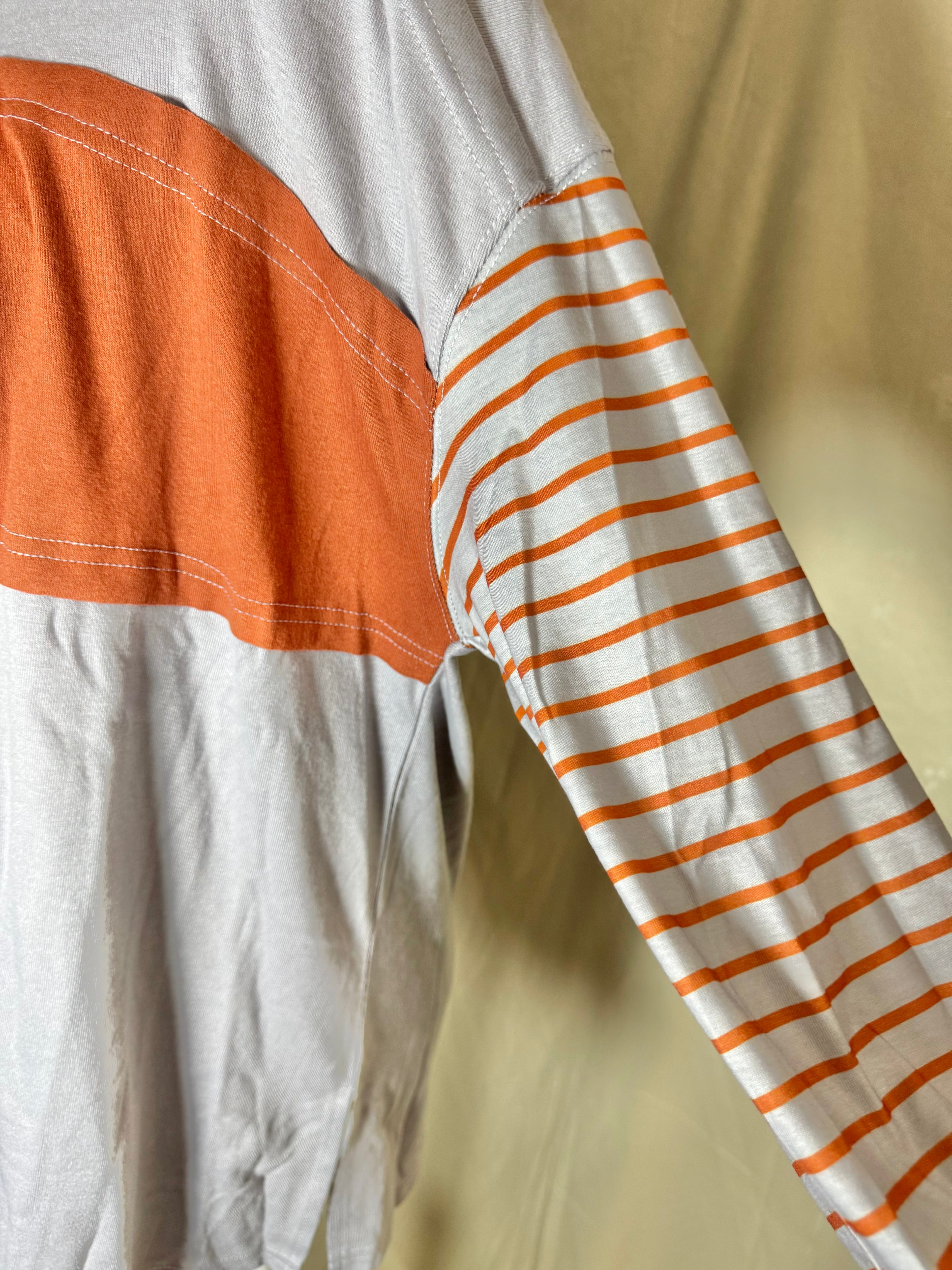 Grey Multicolor Clashing Stripe Bishop Sleeve Top