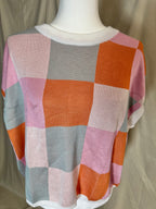 Orange Colorblocked Sweater Vest Crewneck Knit Trendy Pullover Vest