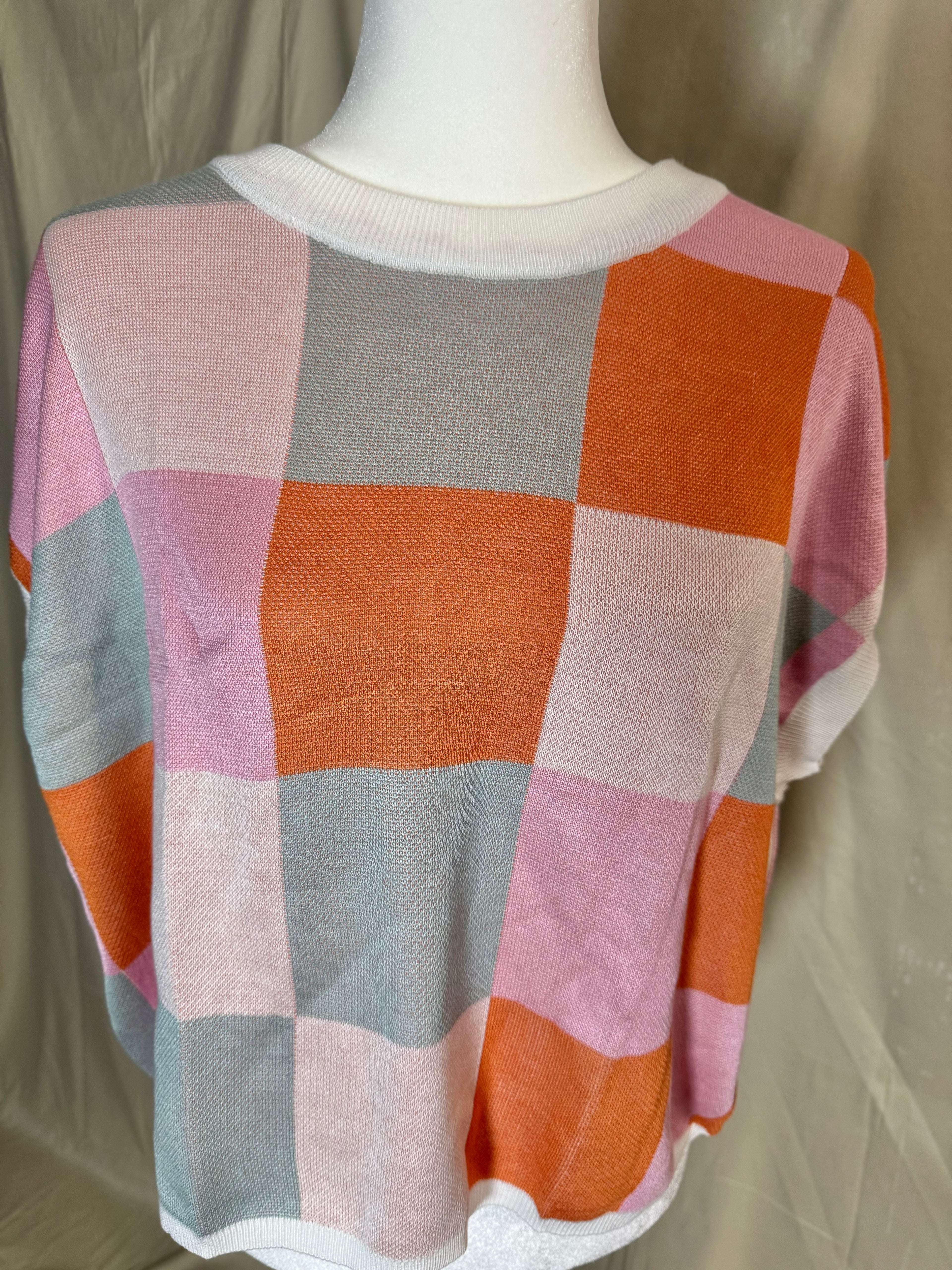 Orange Colorblocked Sweater Vest Crewneck Knit Trendy Pullover Vest