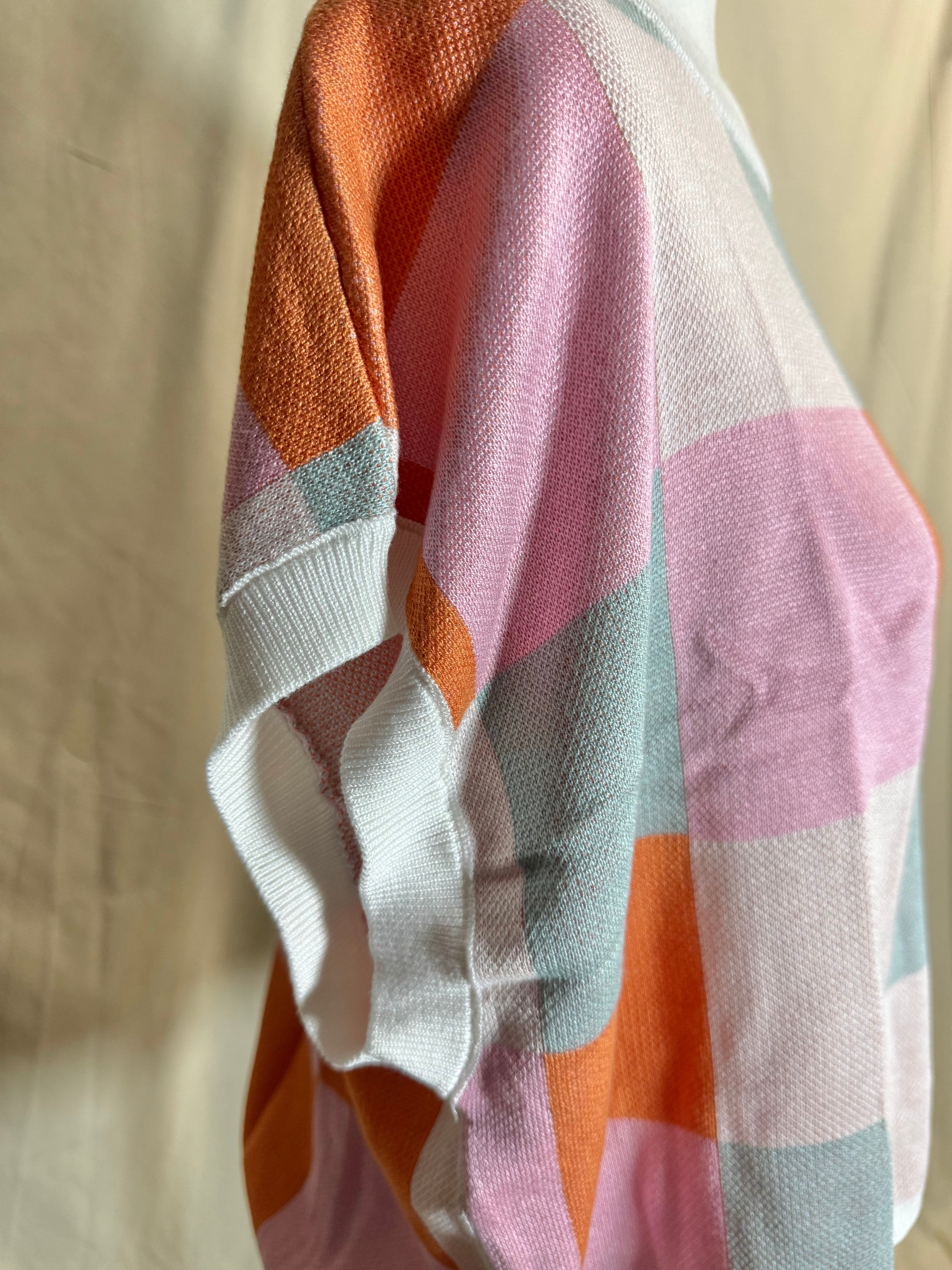 Orange Colorblocked Sweater Vest Crewneck Knit Trendy Pullover Vest