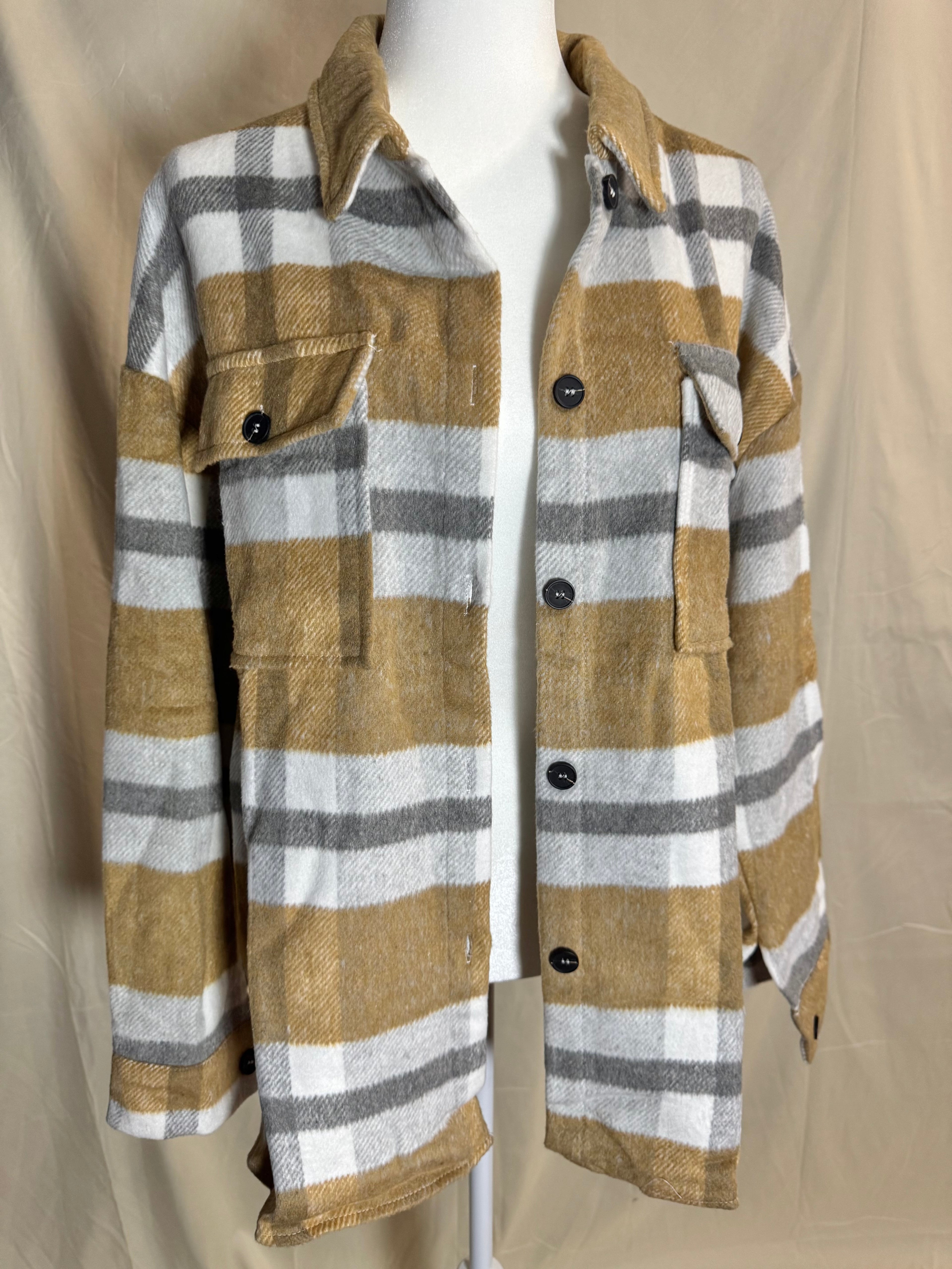 Womens Plaid Button Flannel Shirt Jacket
