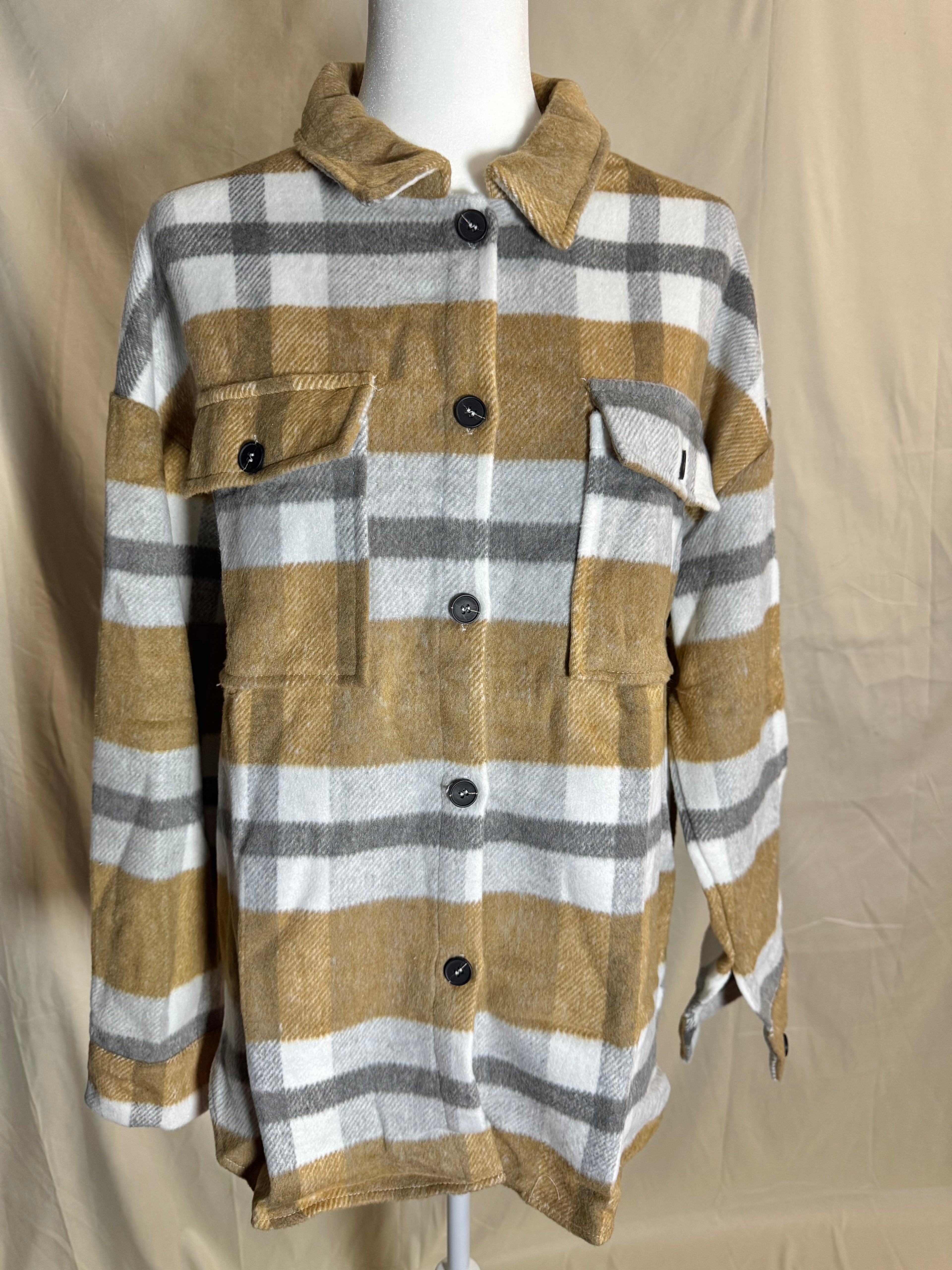 Womens Plaid Button Flannel Shirt Jacket