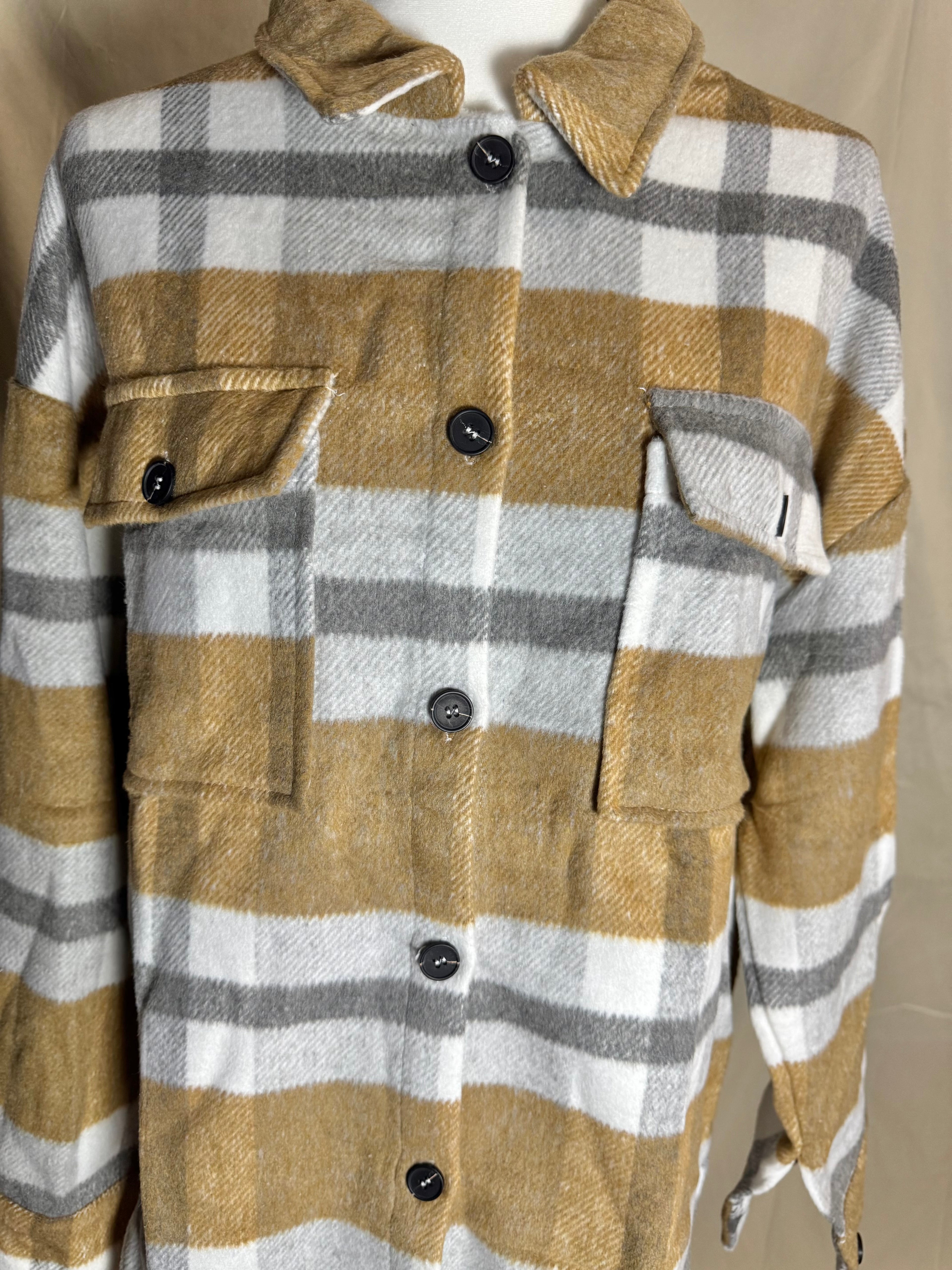 Womens Plaid Button Flannel Shirt Jacket