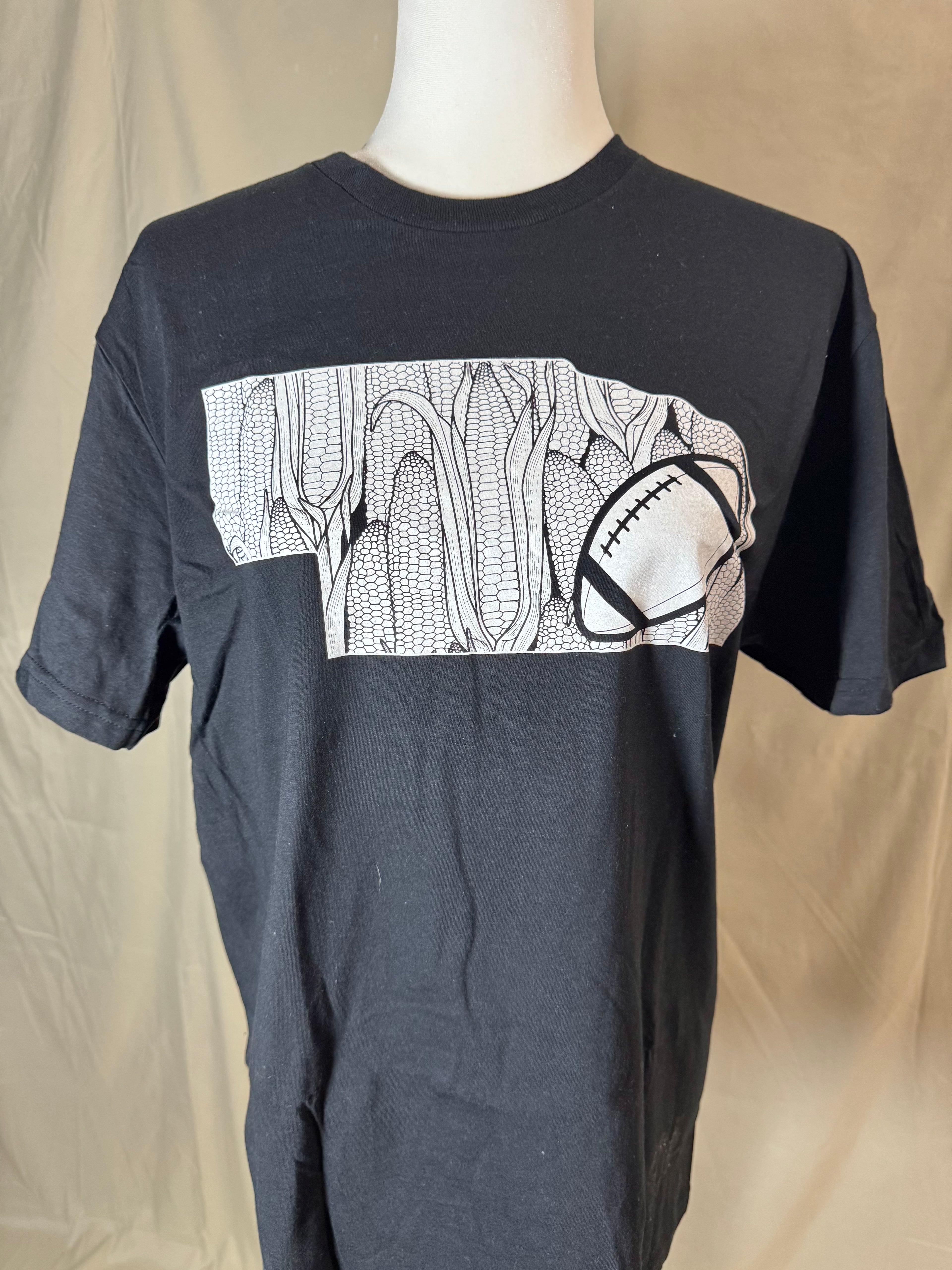 Black Nebraska State Corn Football T-Shirt