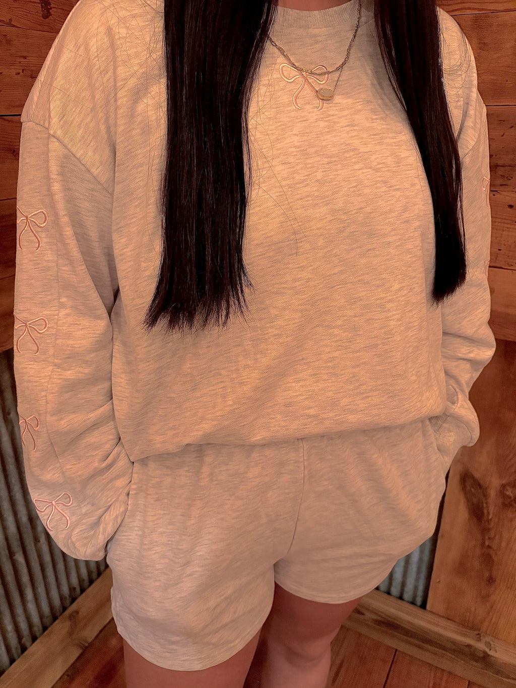 Gray Bow Matching Set