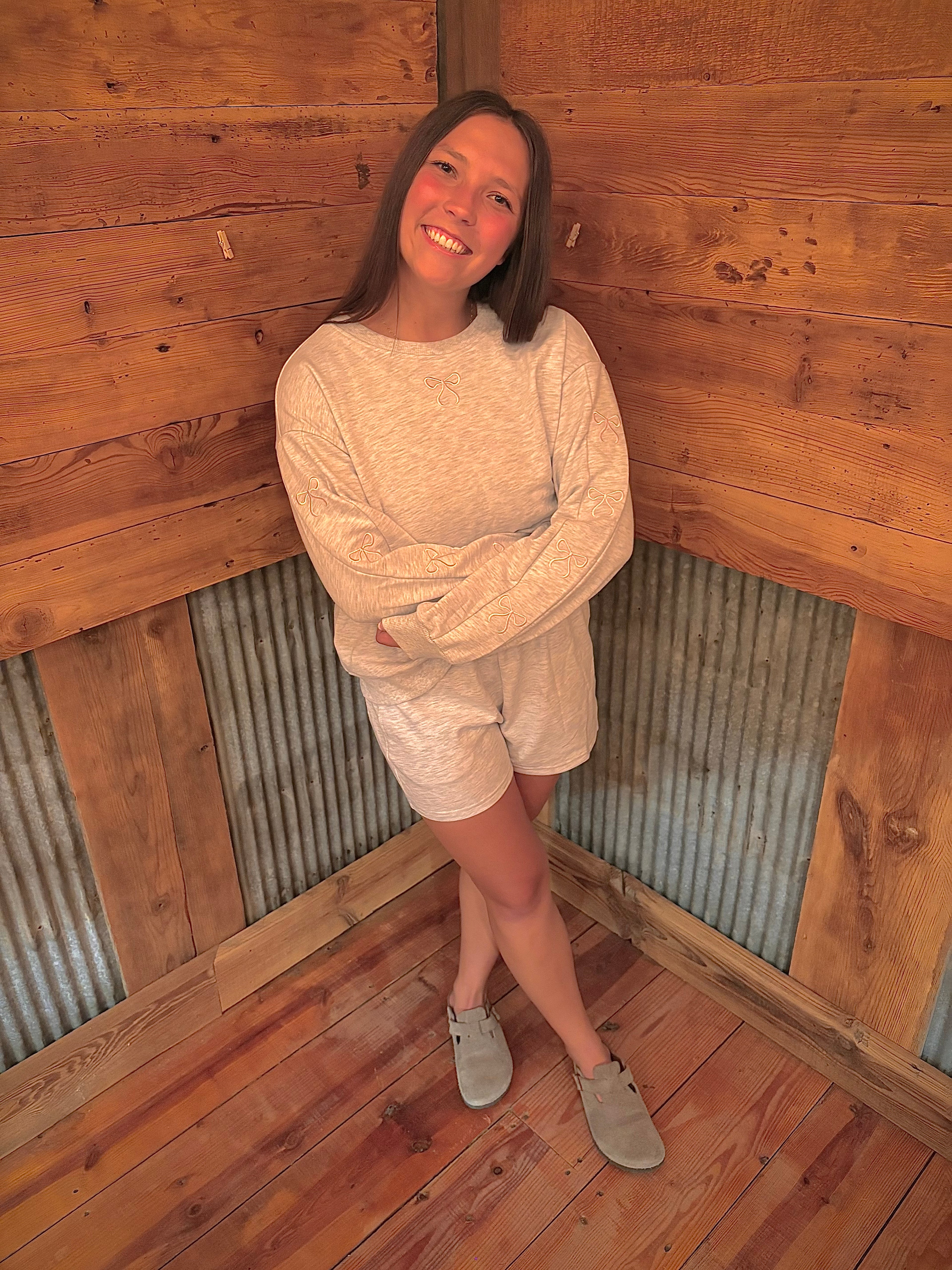 Gray Bow Matching Set