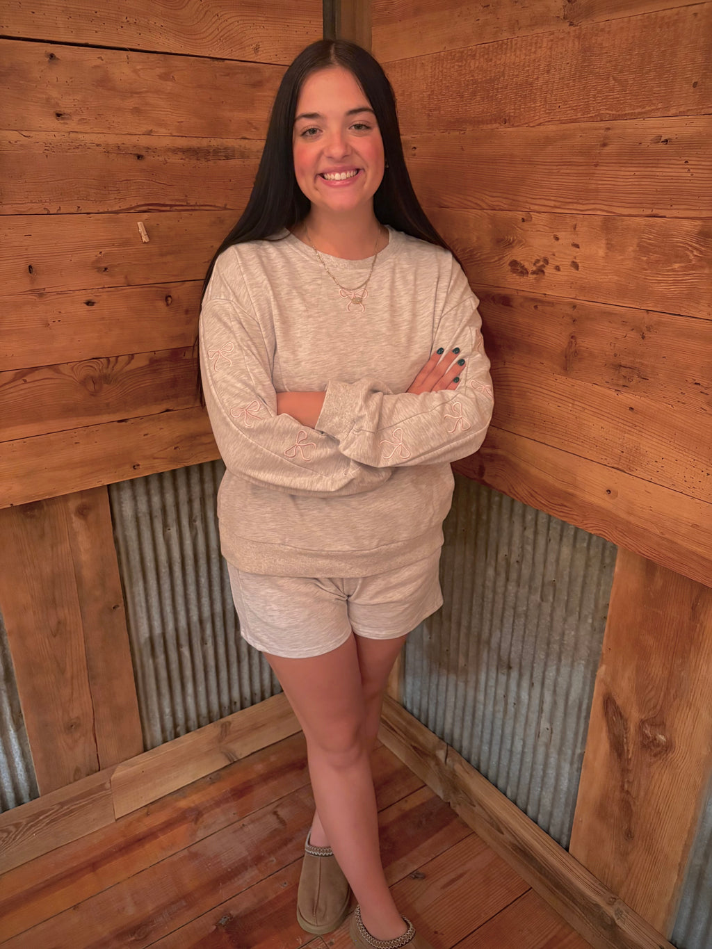 Gray Bow Matching Set