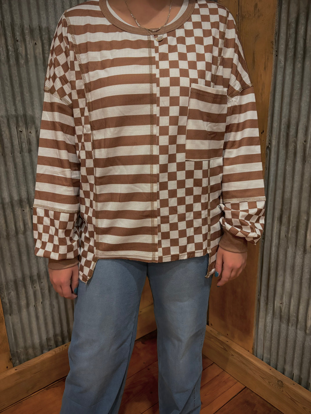 Checkered Striped Patchwork Long Sleeve