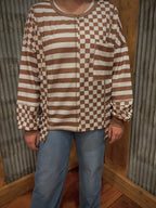 Checkered Striped Patchwork Long Sleeve