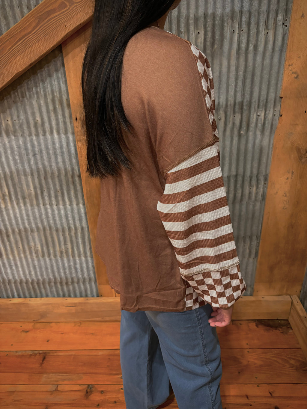 Checkered Striped Patchwork Long Sleeve