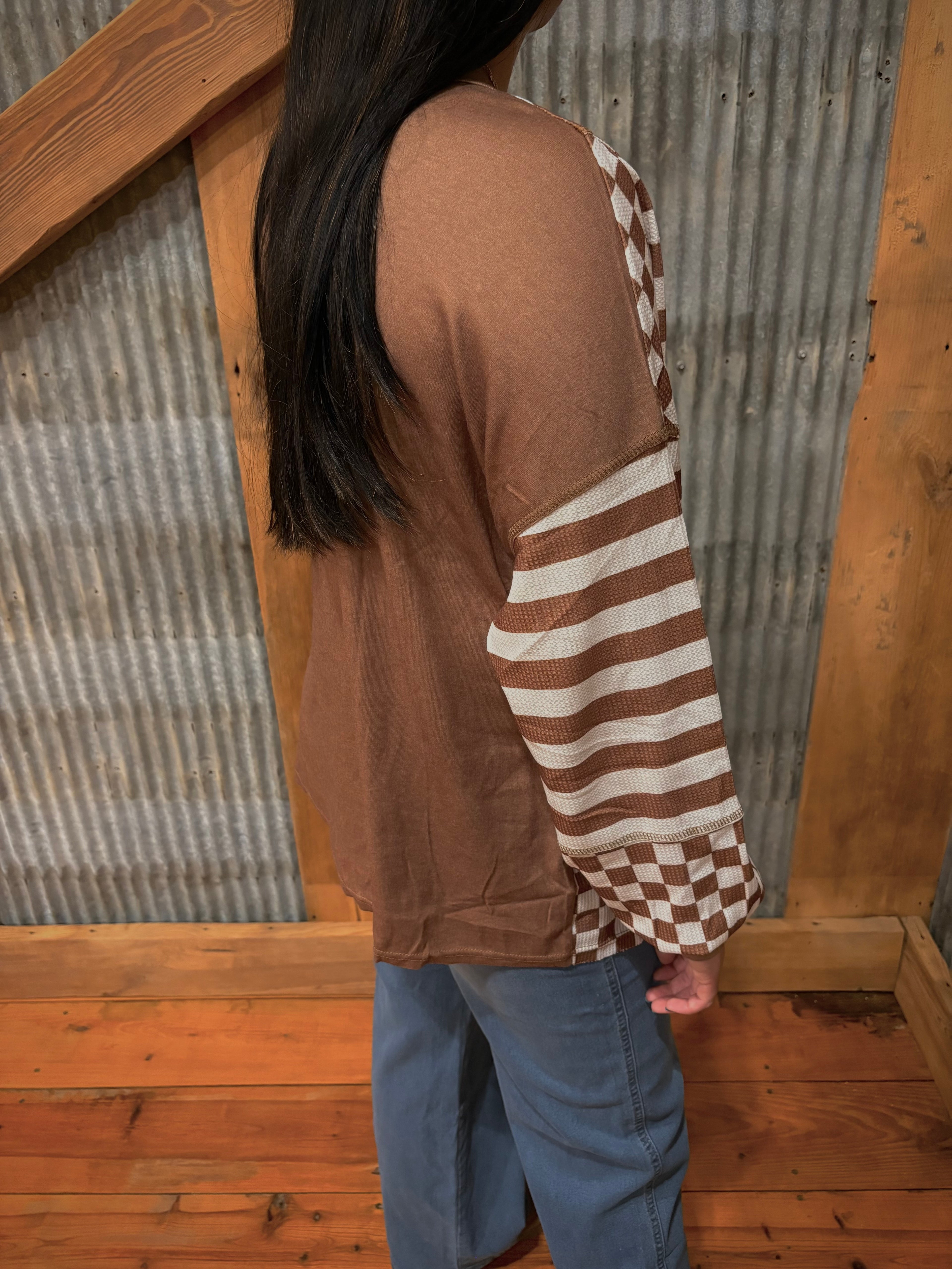 Checkered Striped Patchwork Long Sleeve